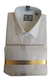 Men's Silver Tissue Dhoti and Shirt Set - MIRASILKS Men's Silver Tissue Dhoti and Shirt Set